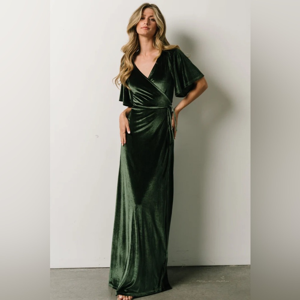 Baltic Born Meghan Velvet Wrap Maxi Dress Deep Green